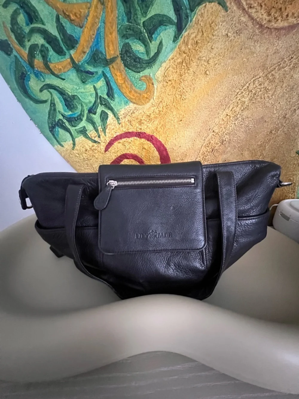 Luxurious Black Leather Baby Bag by IL BISONTE
